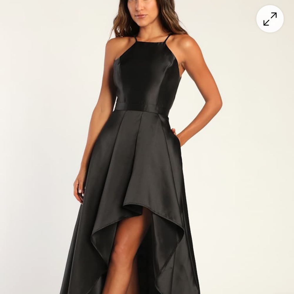 Lulu's Black Satin High-Low Dress